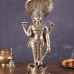 Brass Lord Vishnu Standing with Sheshanaag | 17.5" x 7" x 5" (44.45 x 18 x 12.5 cm) | 7 kg Sacred Art | Divine Lotus Sacred Murti